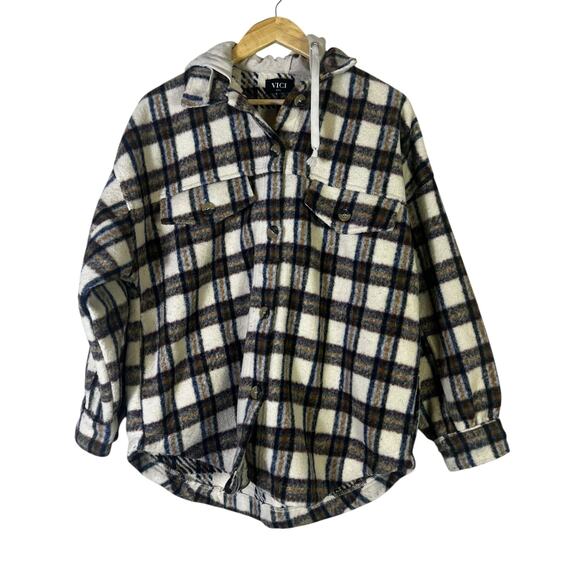 Vici Plaid Jacket in Black and White with Brown Accents - Picture 2 of 7